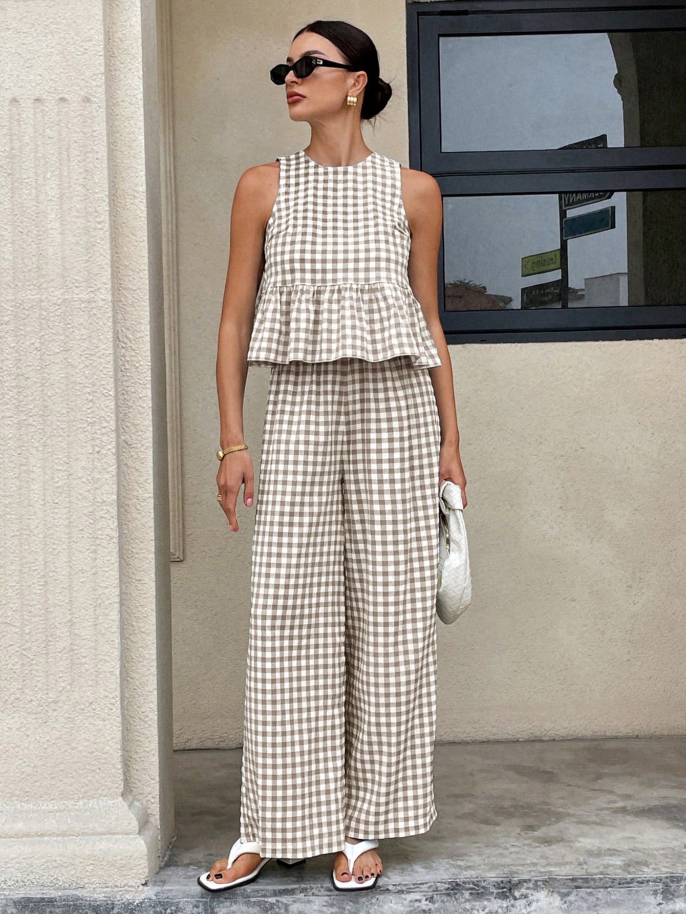 Gingham Peplum Pants Co-ord Set