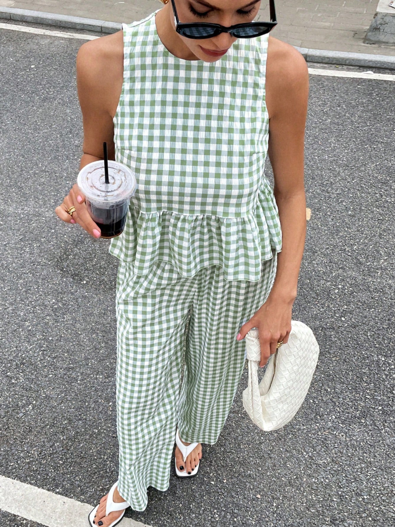 Gingham Peplum Pants Co-ord Set