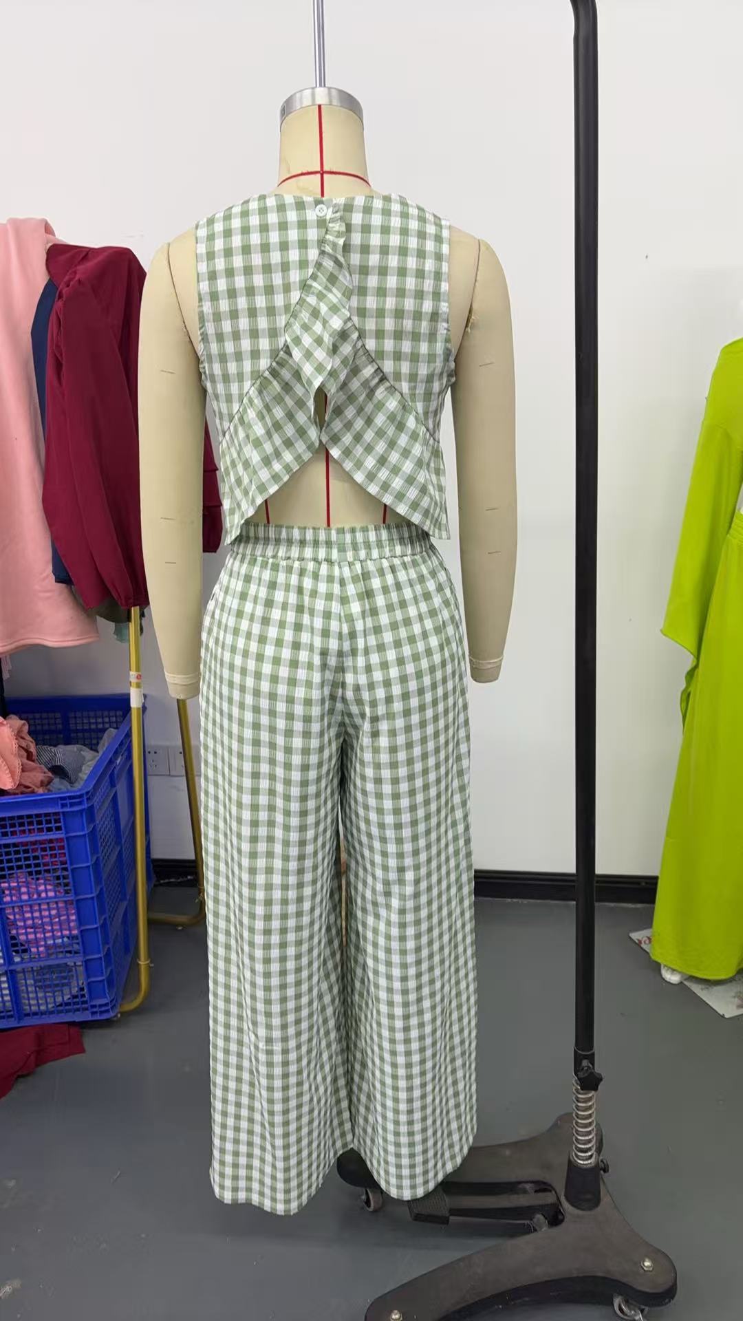 Gingham Peplum Pants Co-ord Set