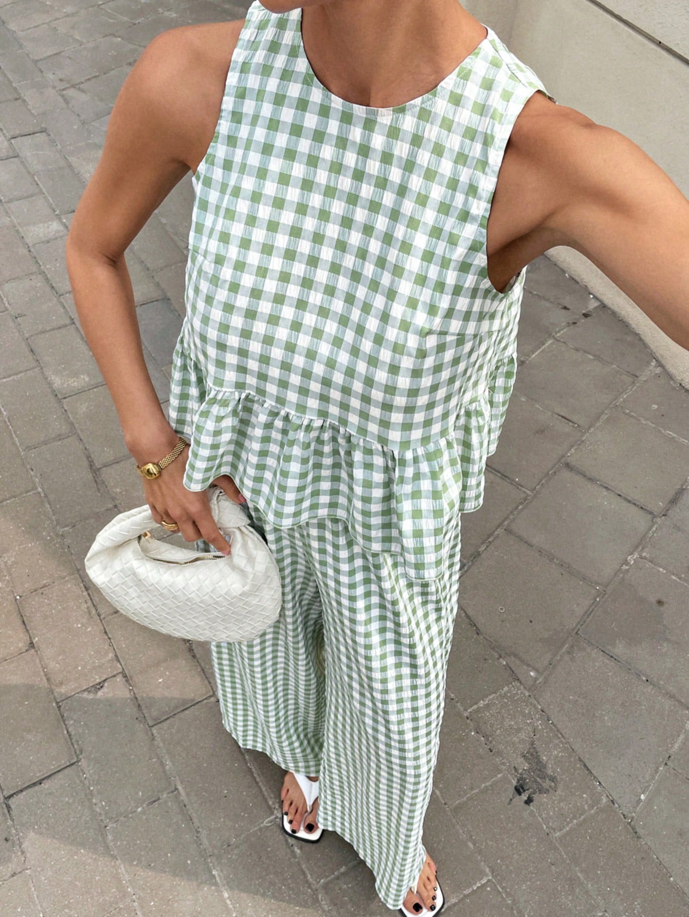 Gingham Peplum Pants Co-ord Set