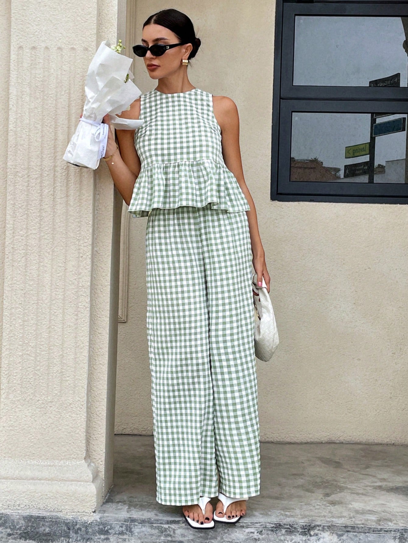 Gingham Peplum Pants Co-ord Set
