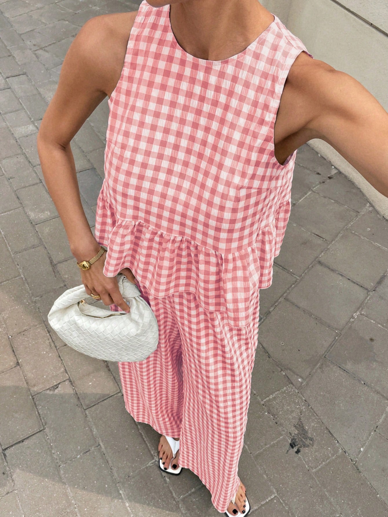 Gingham Peplum Pants Co-ord Set