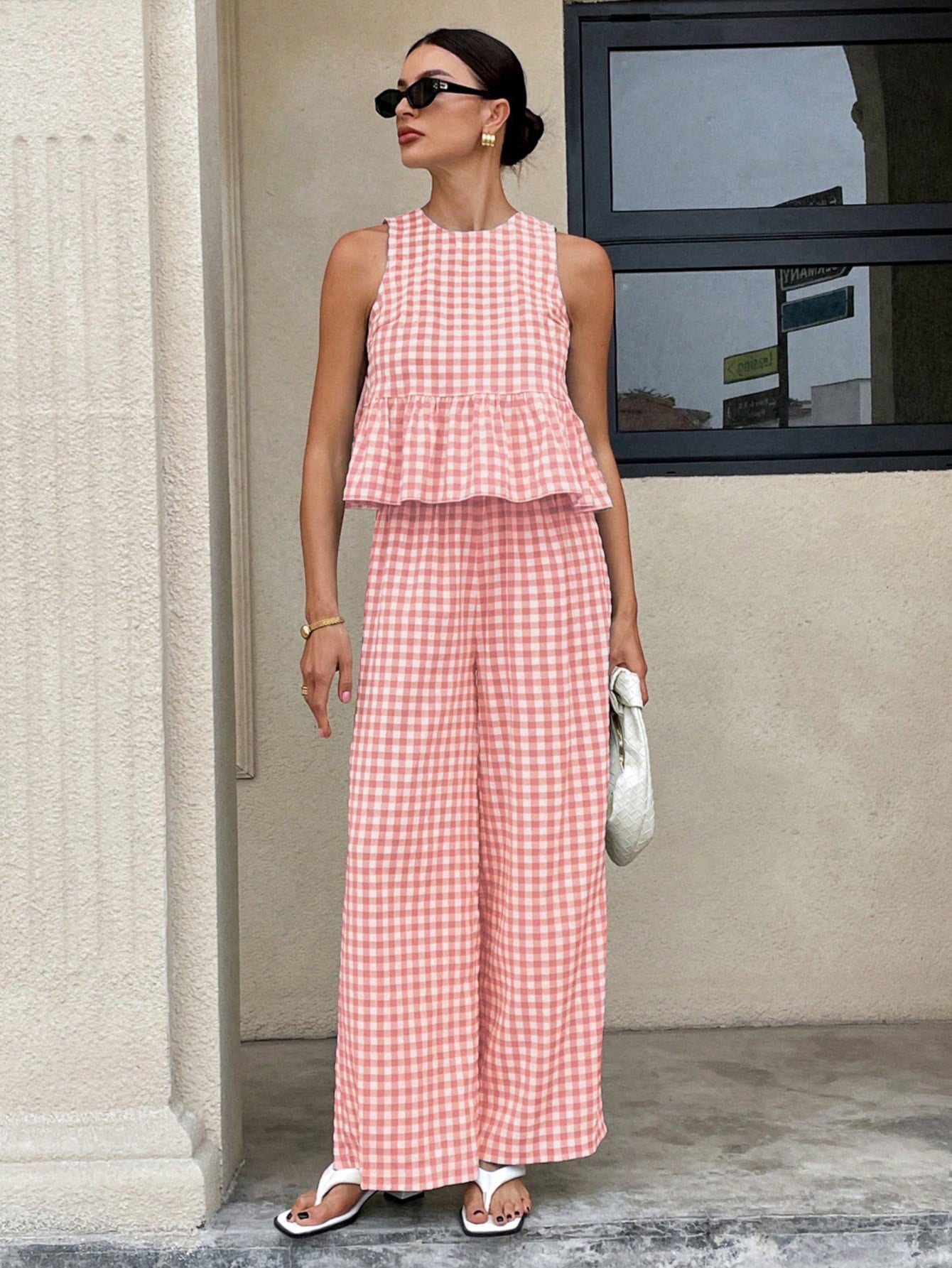 Gingham Peplum Pants Co-ord Set
