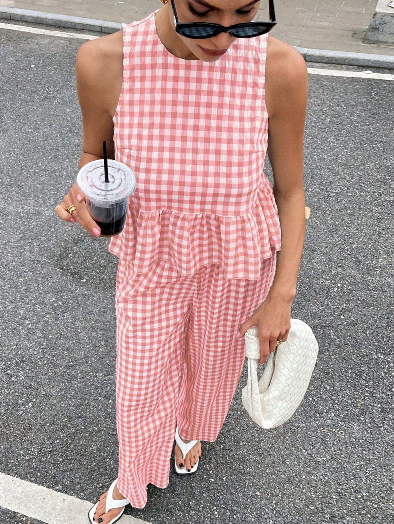 Gingham Peplum Pants Co-ord Set