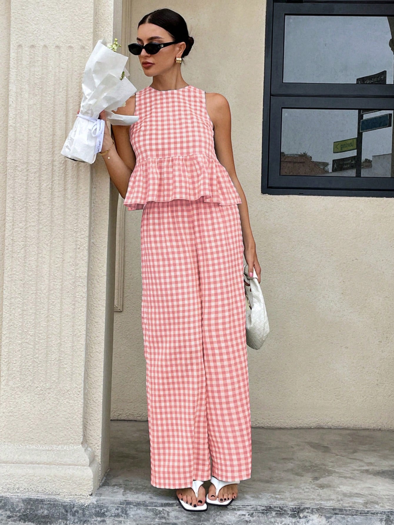 Gingham Peplum Pants Co-ord Set