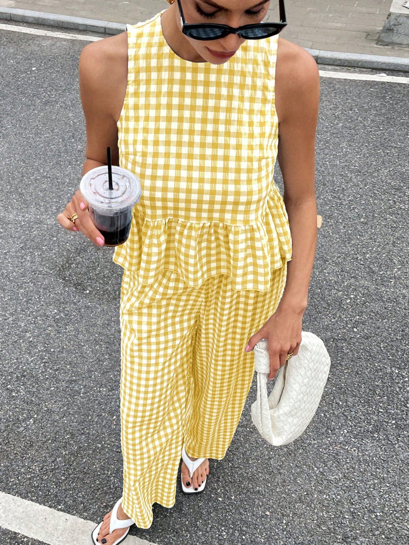 Gingham Peplum Pants Co-ord Set