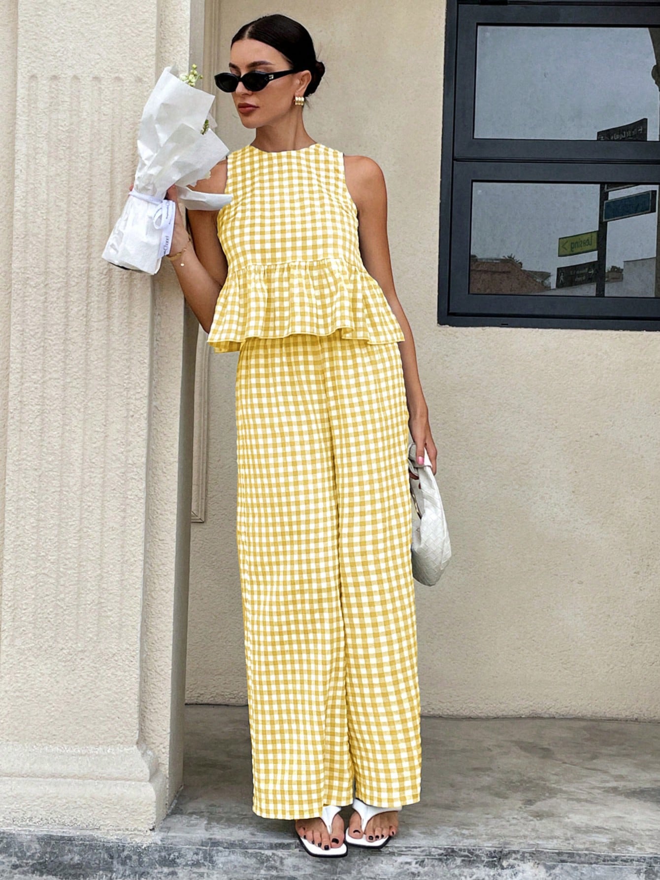 Gingham Peplum Pants Co-ord Set