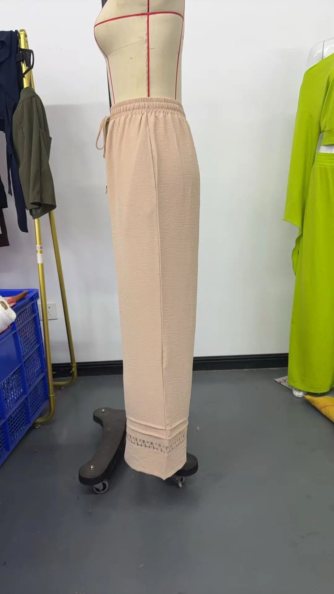 Women's Drawstring Wide-Leg Casual Trousers with Lace Hem Detail