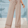 Women's Drawstring Wide-Leg Casual Trousers with Lace Hem Detail