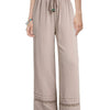 Women's Drawstring Wide-Leg Casual Trousers with Lace Hem Detail