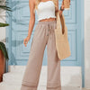 Women's Drawstring Wide-Leg Casual Trousers with Lace Hem Detail