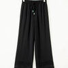 Women's Drawstring Wide-Leg Casual Trousers with Lace Hem Detail