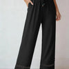 Women's Drawstring Wide-Leg Casual Trousers with Lace Hem Detail
