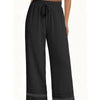 Women's Drawstring Wide-Leg Casual Trousers with Lace Hem Detail