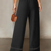 Women's Drawstring Wide-Leg Casual Trousers with Lace Hem Detail