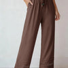 Women's Drawstring Wide-Leg Casual Trousers with Lace Hem Detail