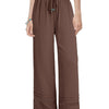 Women's Drawstring Wide-Leg Casual Trousers with Lace Hem Detail