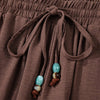 Women's Drawstring Wide-Leg Casual Trousers with Lace Hem Detail