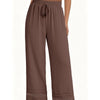 Women's Drawstring Wide-Leg Casual Trousers with Lace Hem Detail