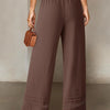 Women's Drawstring Wide-Leg Casual Trousers with Lace Hem Detail