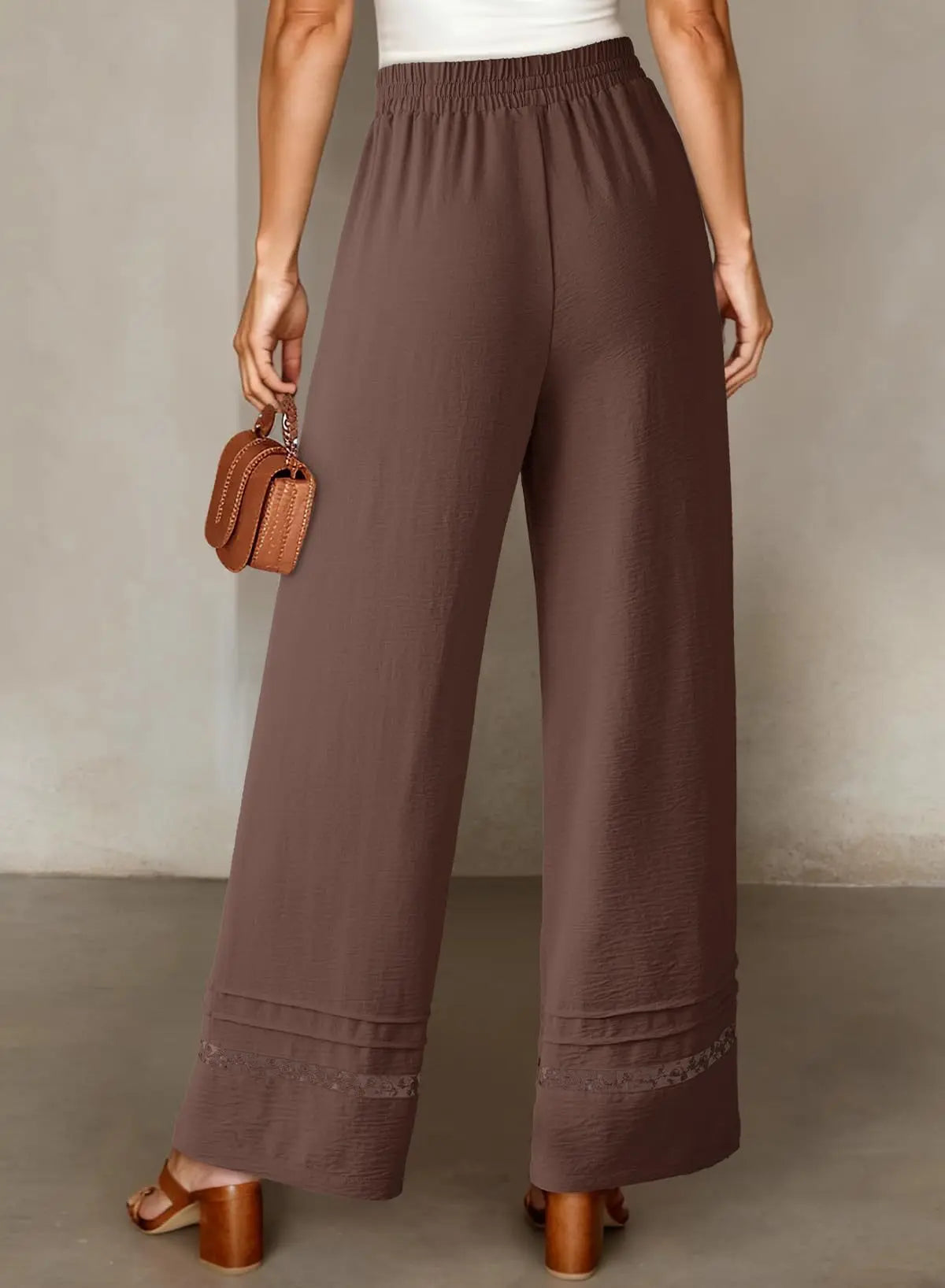 Women's Drawstring Wide-Leg Casual Trousers with Lace Hem Detail