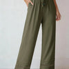 Women's Drawstring Wide-Leg Casual Trousers with Lace Hem Detail