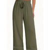 Women's Drawstring Wide-Leg Casual Trousers with Lace Hem Detail