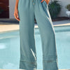 Women's Drawstring Wide-Leg Casual Trousers with Lace Hem Detail