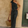 One-Shoulder Floral Pants Co-ord Set