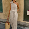 One-Shoulder Floral Pants Co-ord Set