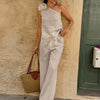 One-Shoulder Floral Pants Co-ord Set
