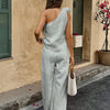 One-Shoulder Floral Pants Co-ord Set