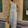 One-Shoulder Floral Pants Co-ord Set