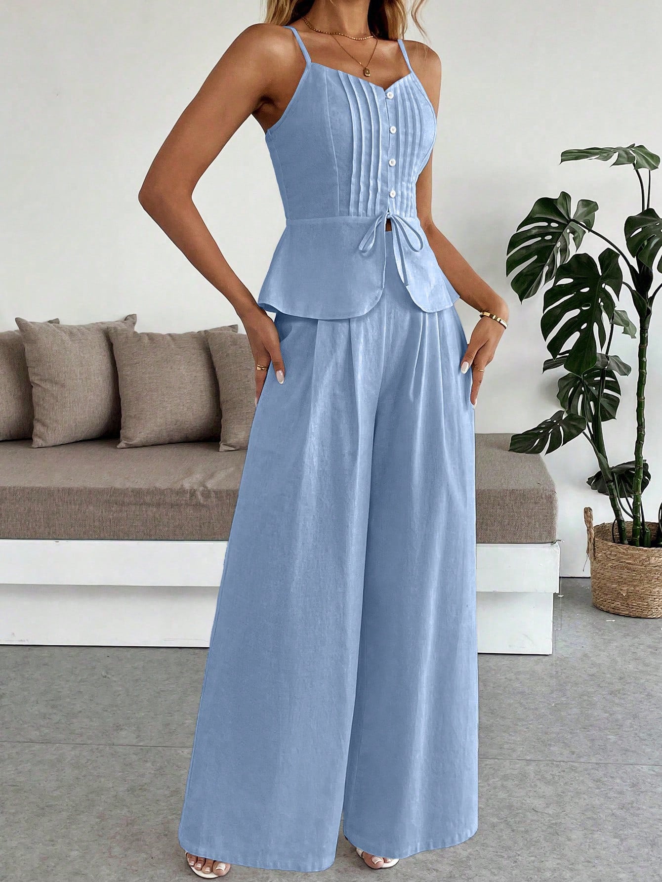 Pleated Cami Pants Co-ord Set