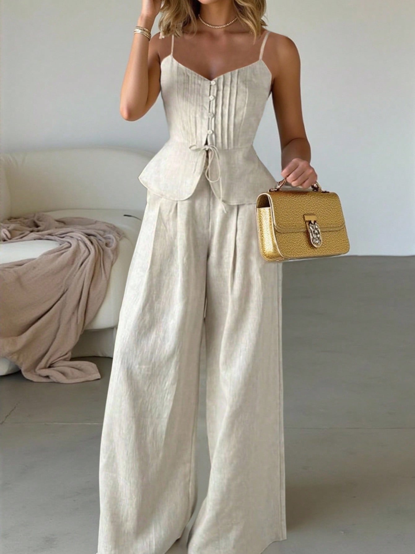 Pleated Cami Pants Co-ord Set