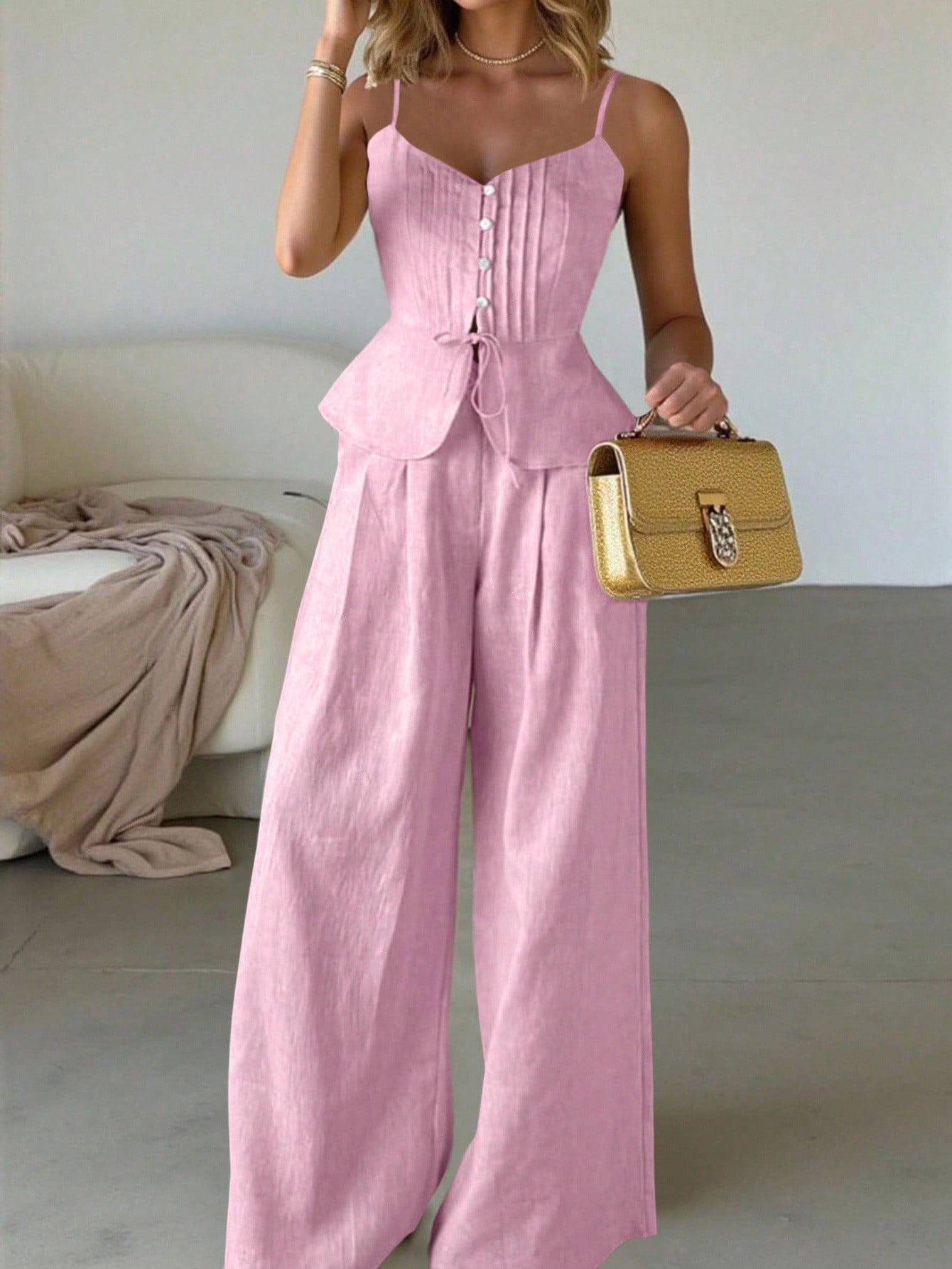 Pleated Cami Pants Co-ord Set