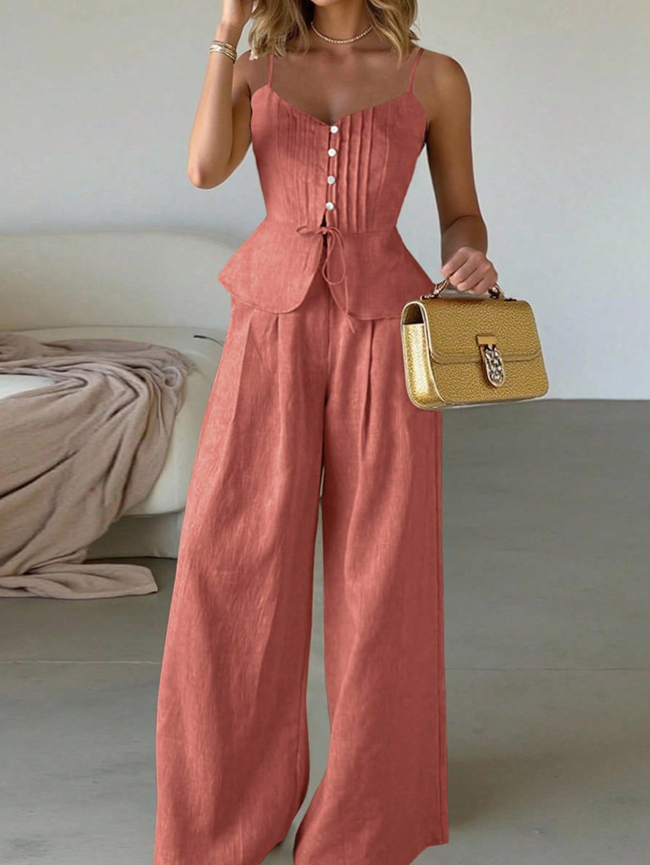 Pleated Cami Pants Co-ord Set