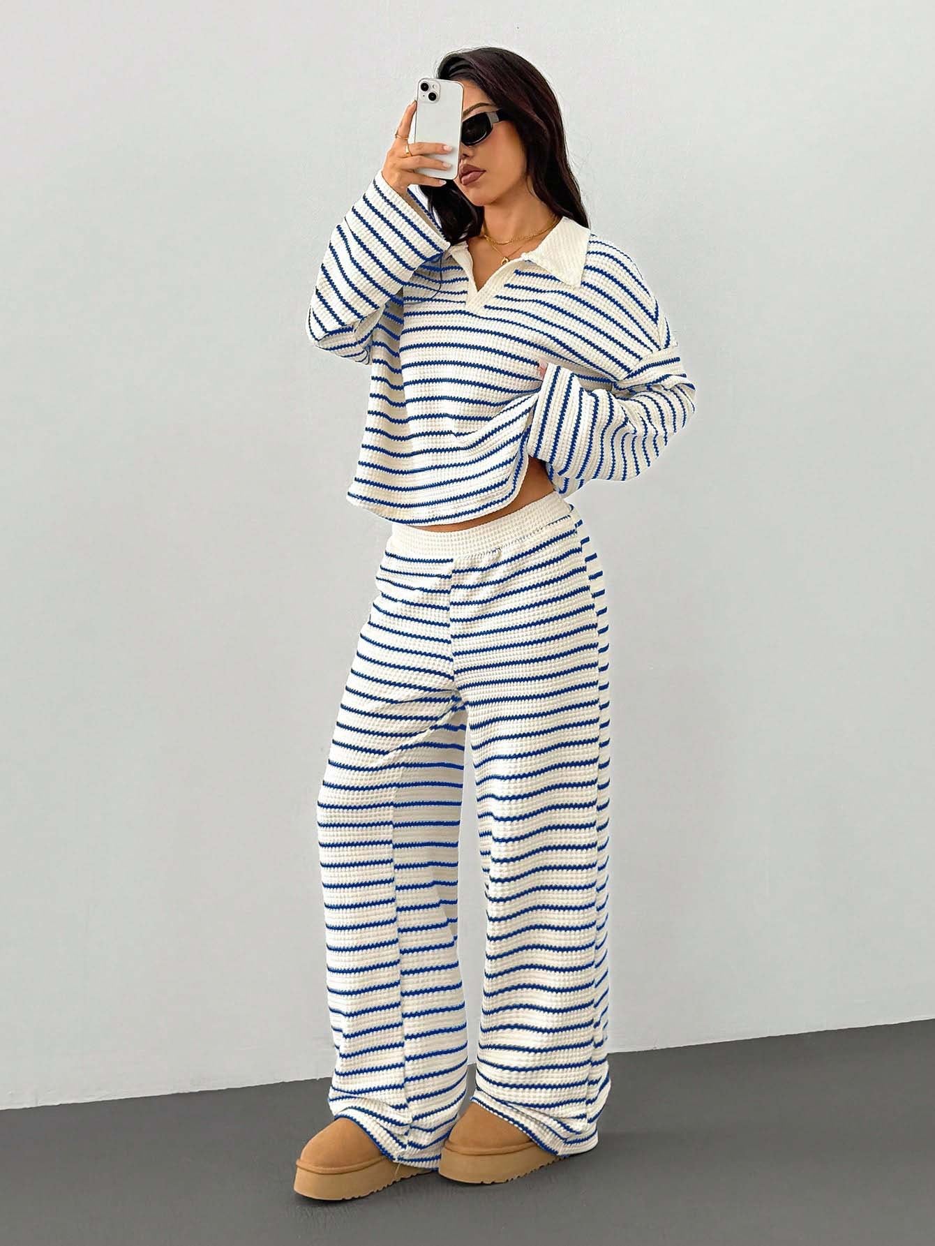 Striped Knit Pants Co-ord Set