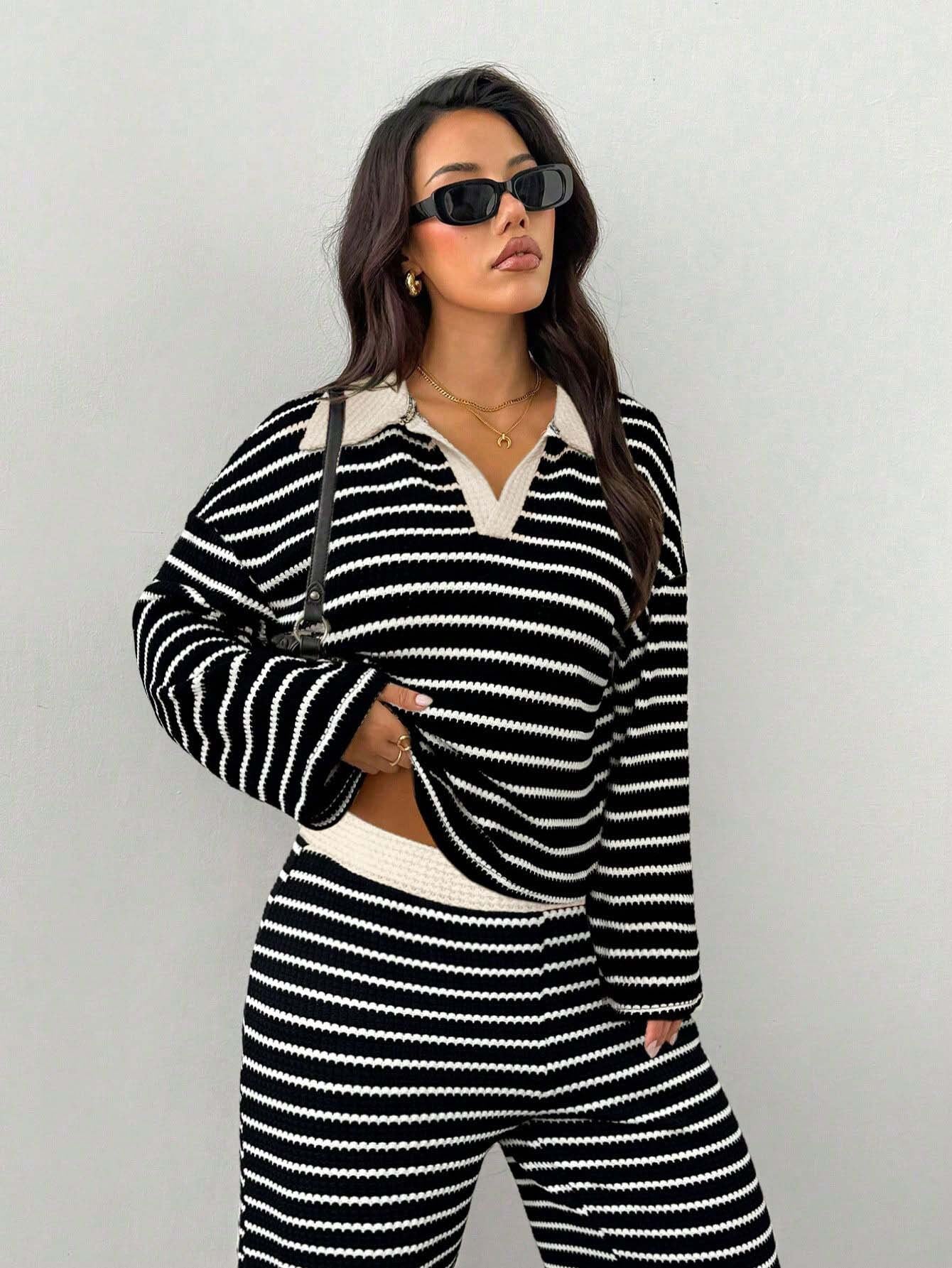 Striped Knit Pants Co-ord Set