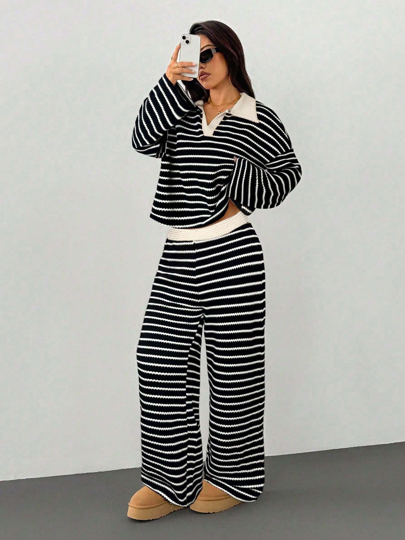 Striped Knit Pants Co-ord Set