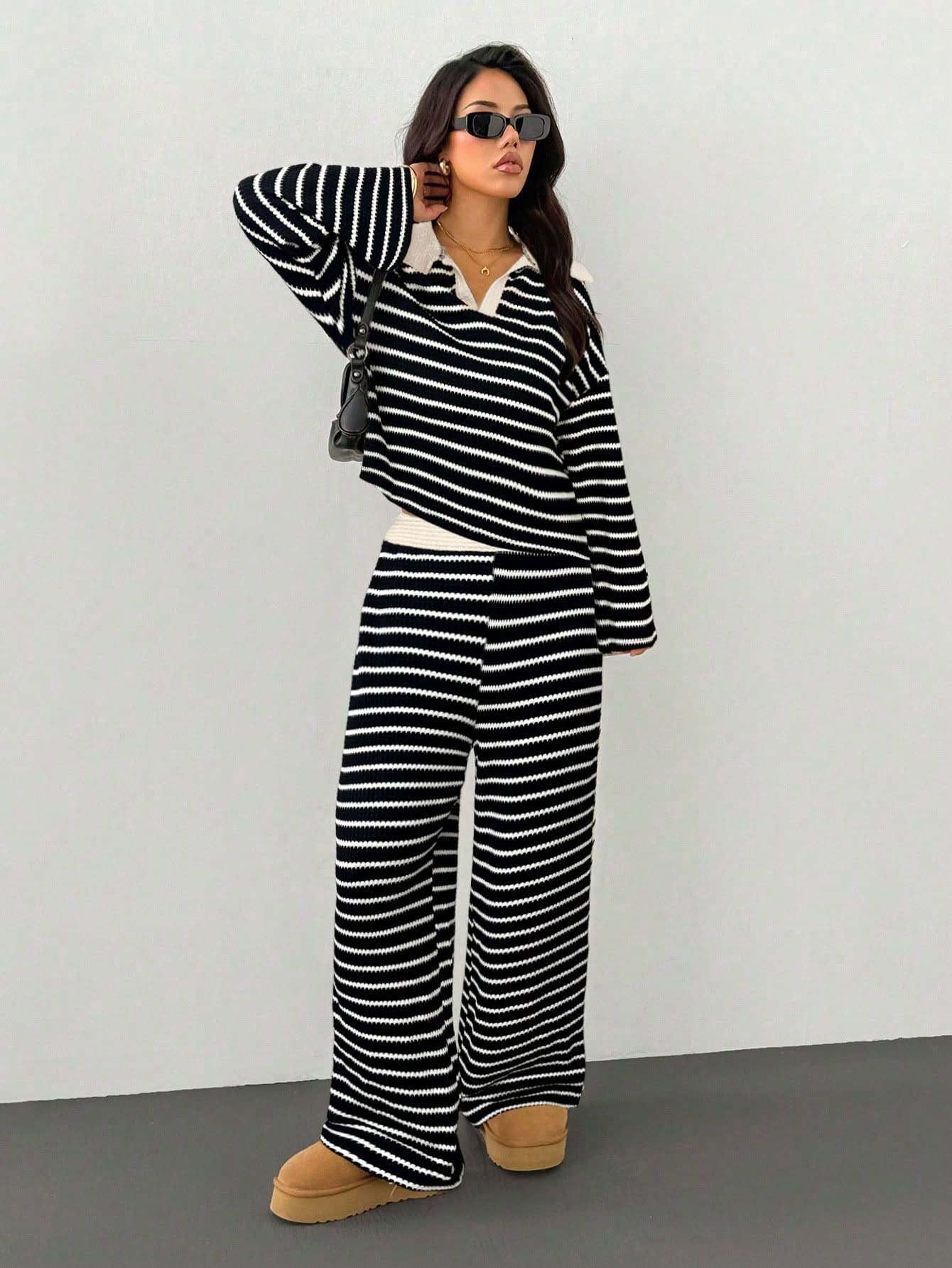 Striped Knit Pants Co-ord Set