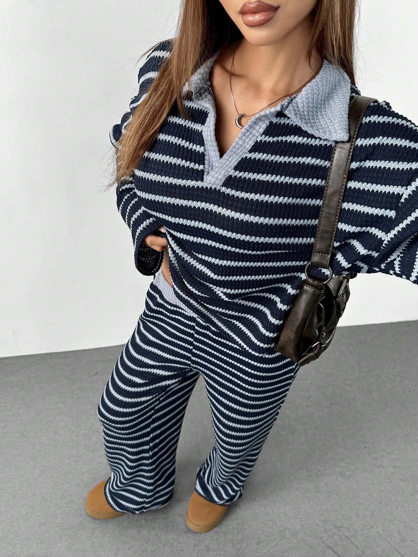 Striped Knit Pants Co-ord Set