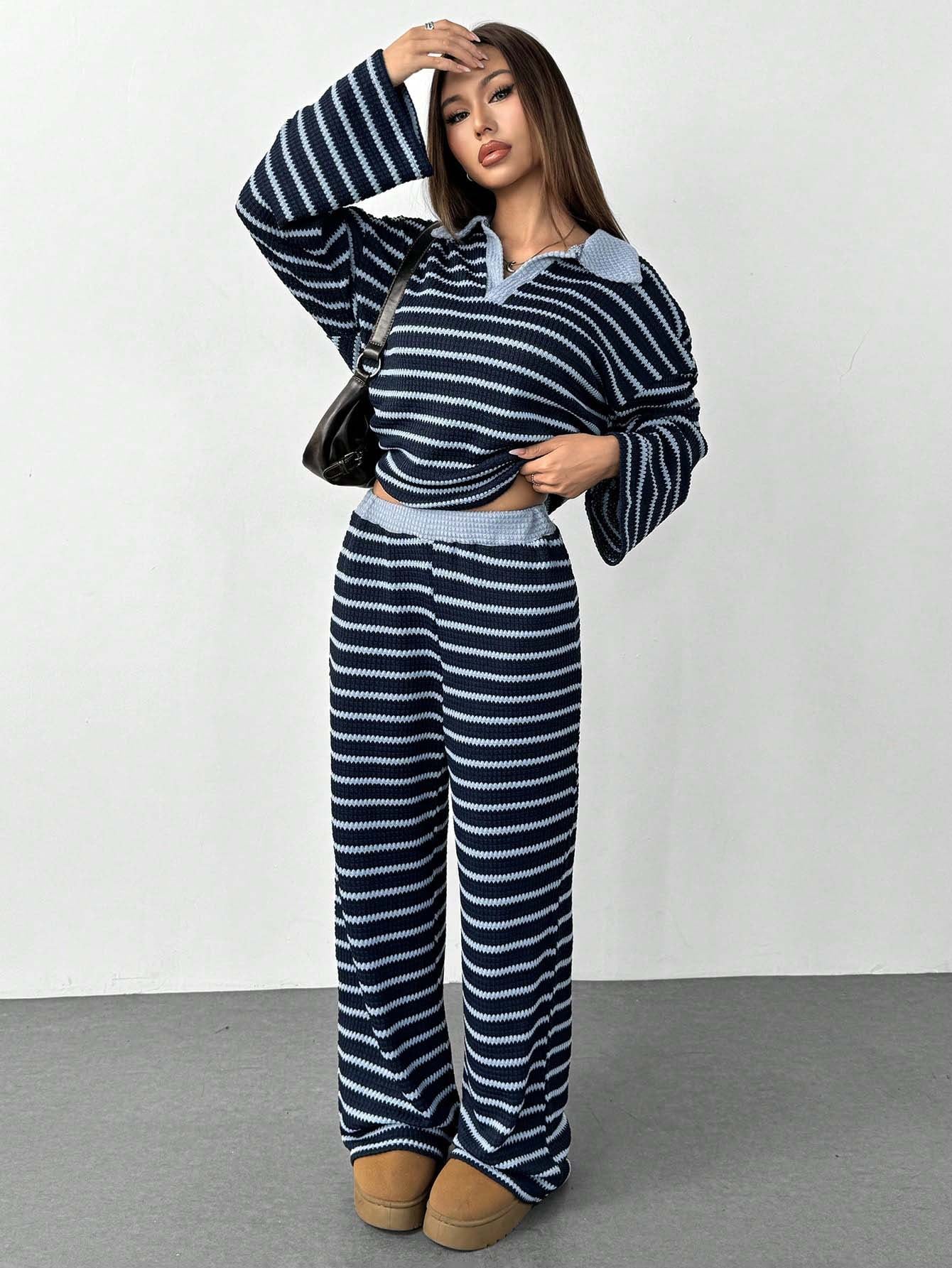 Striped Knit Pants Co-ord Set
