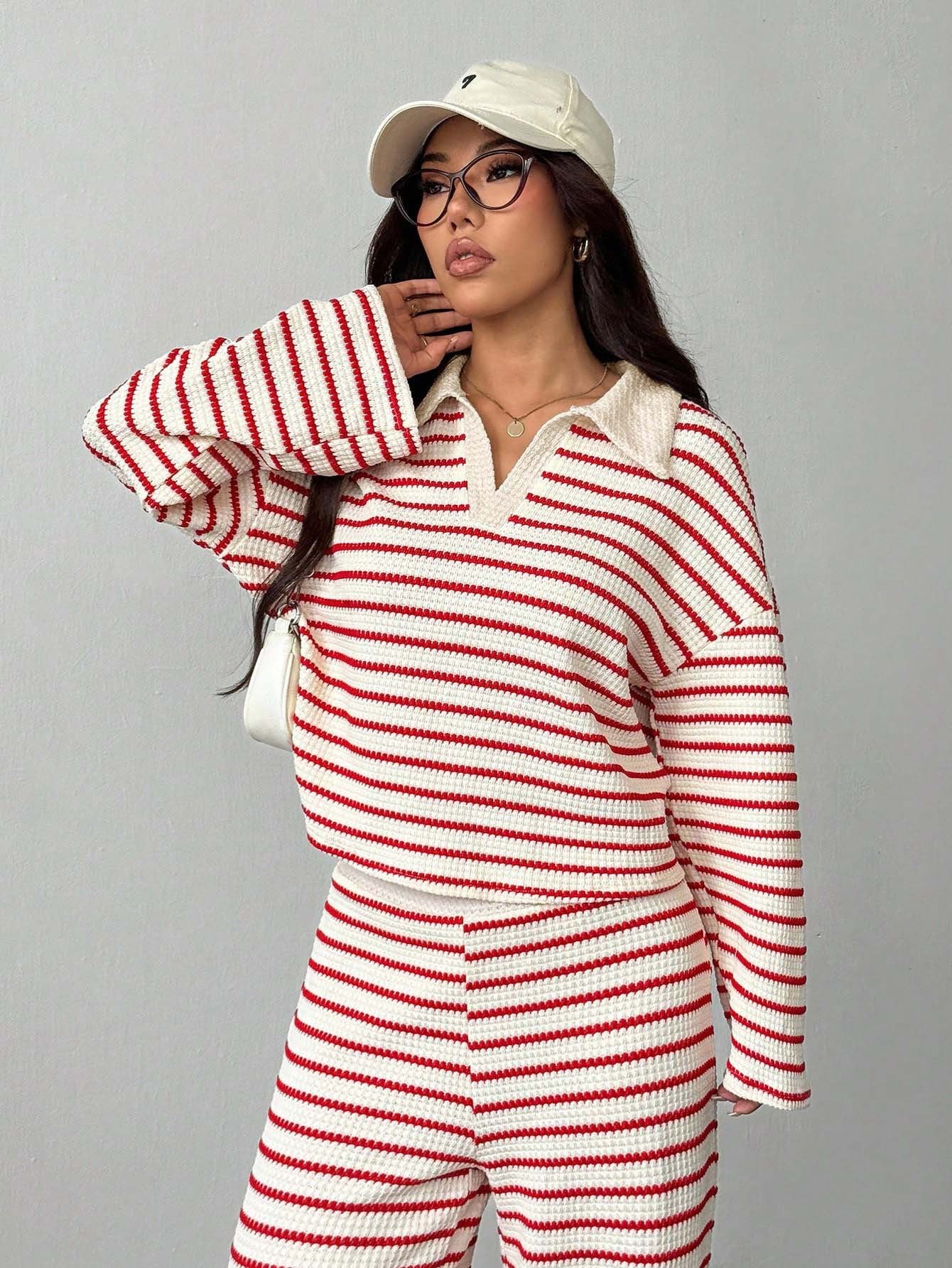 Striped Knit Pants Co-ord Set