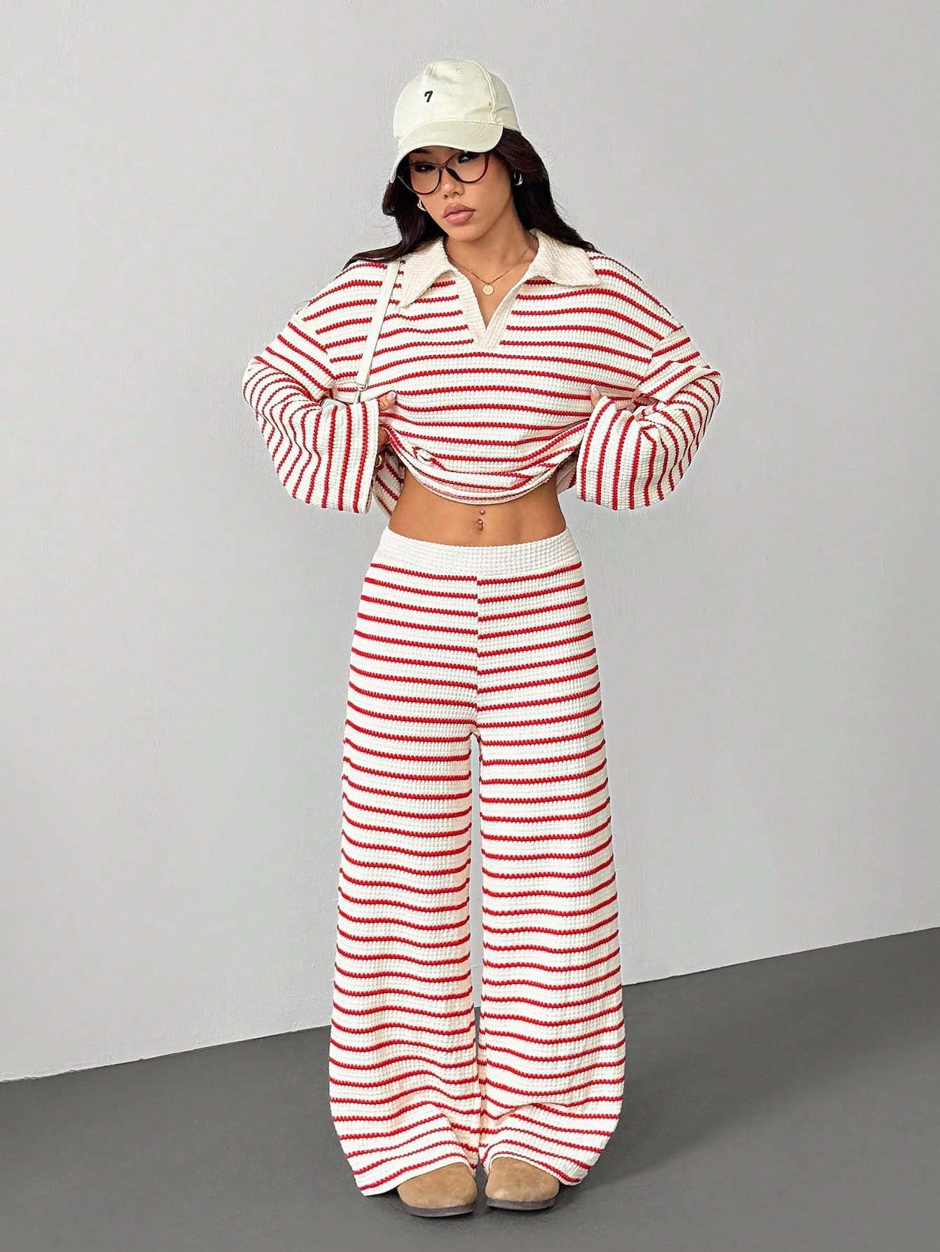 Striped Knit Pants Co-ord Set