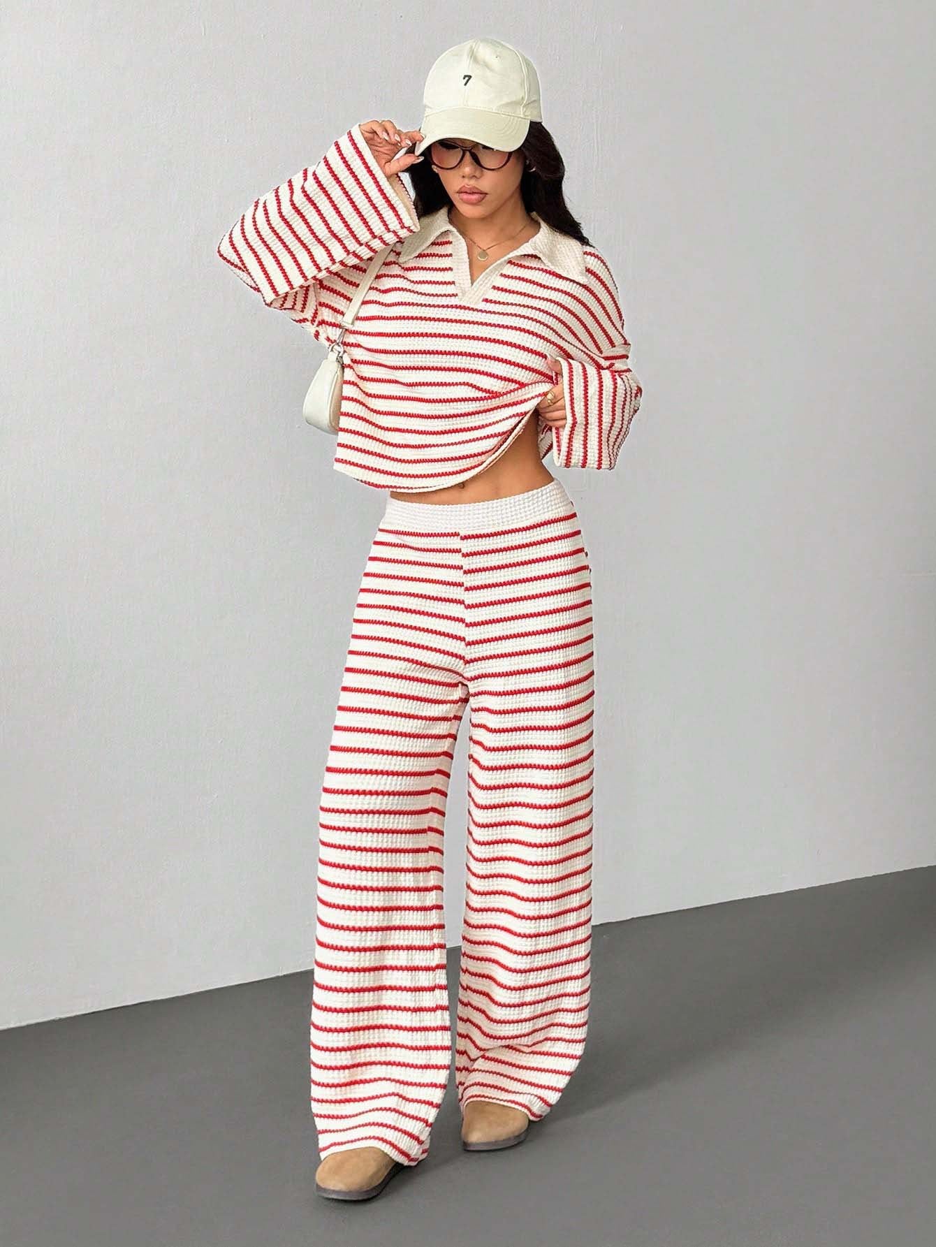Striped Knit Pants Co-ord Set