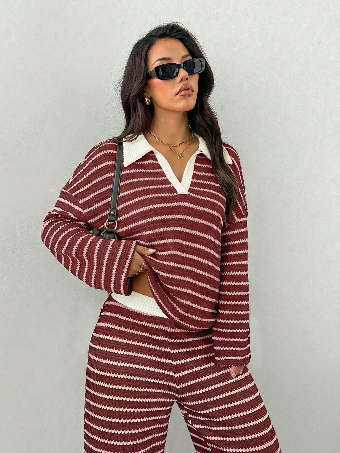 Striped Knit Pants Co-ord Set