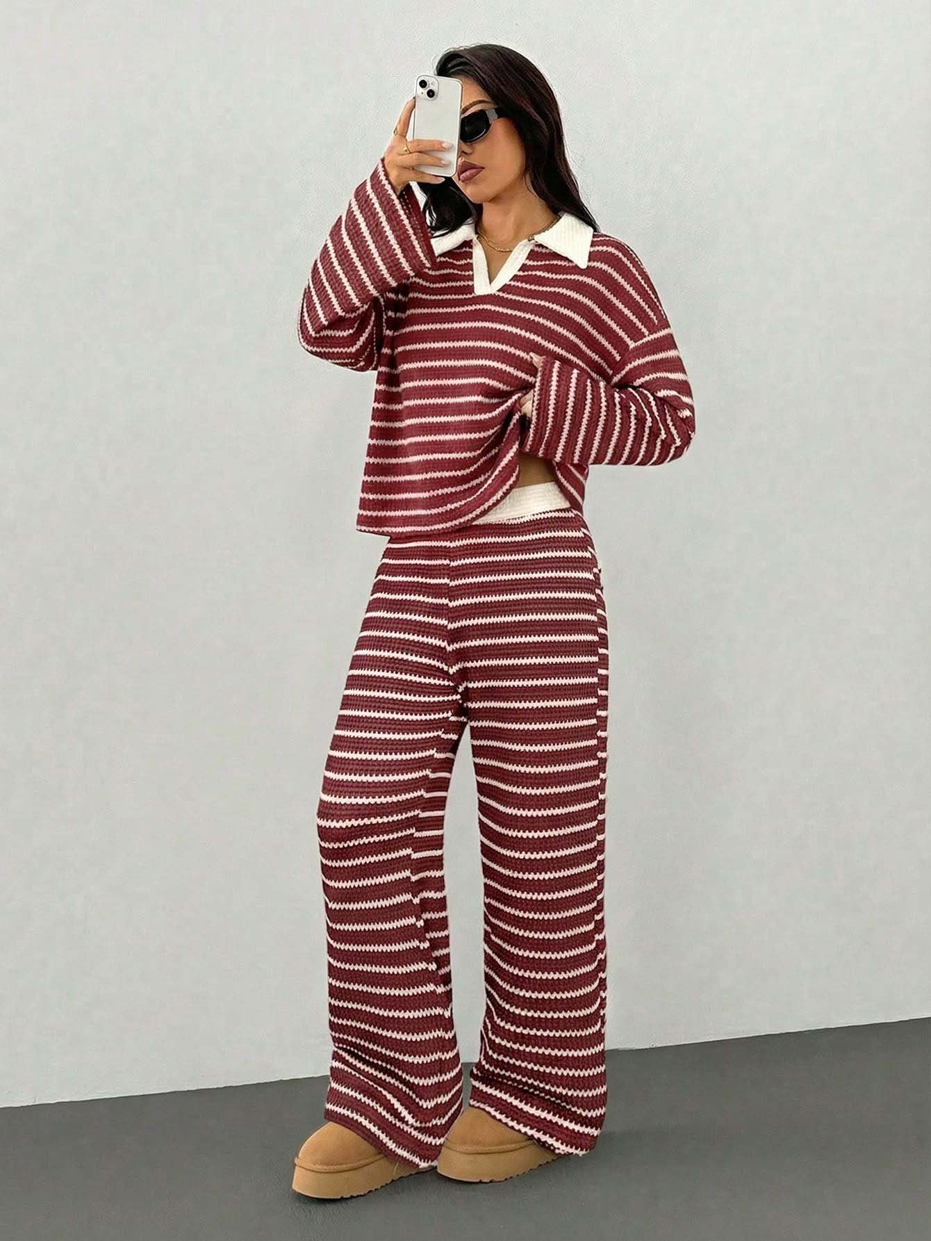 Striped Knit Pants Co-ord Set