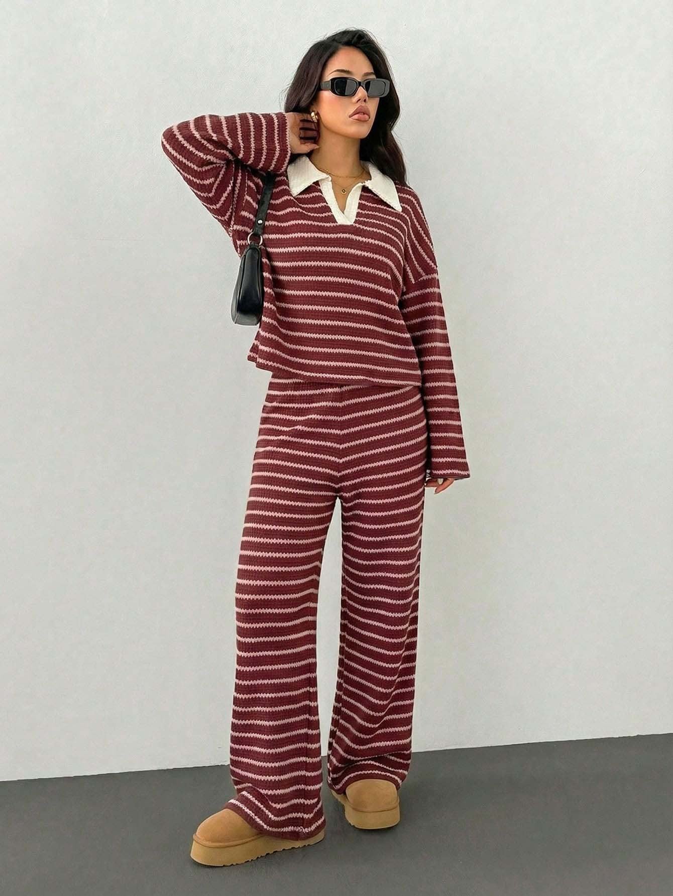 Striped Knit Pants Co-ord Set
