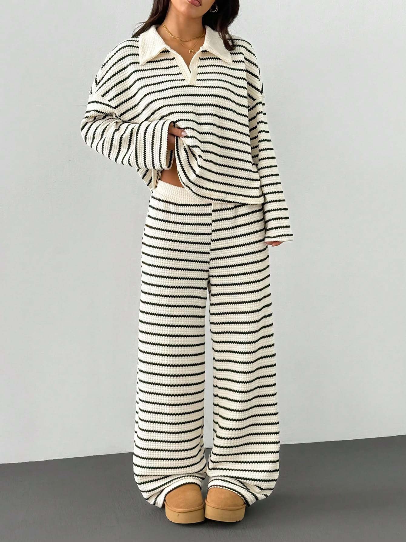 Striped Knit Pants Co-ord Set